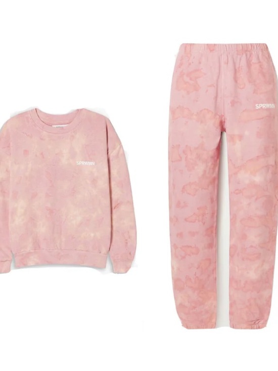 SPRWMN Tops - SPRWMN Pink Rose Tie-Dye Crewneck Sweatshirt and Sweatpants Set